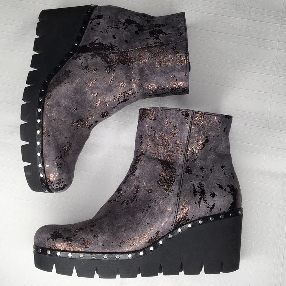 Gabor metallic wedge bootie bronze studded leather